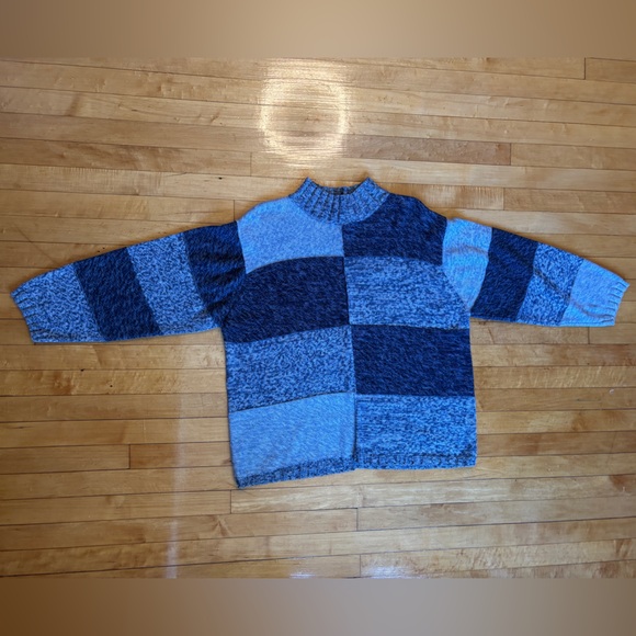 Vintage Patchwork Blue Colorblock Knit Sweater | Dressbarn Woman Plus 18/20/XXL - Picture 9 of 15